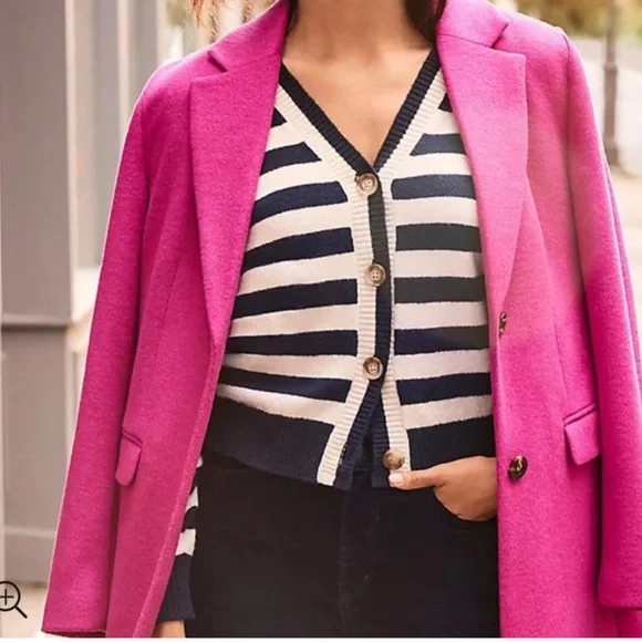 Loft Wool Blend Tailored Coat in Rich Pink Berry Size SP Petite - Picture 2 of 14